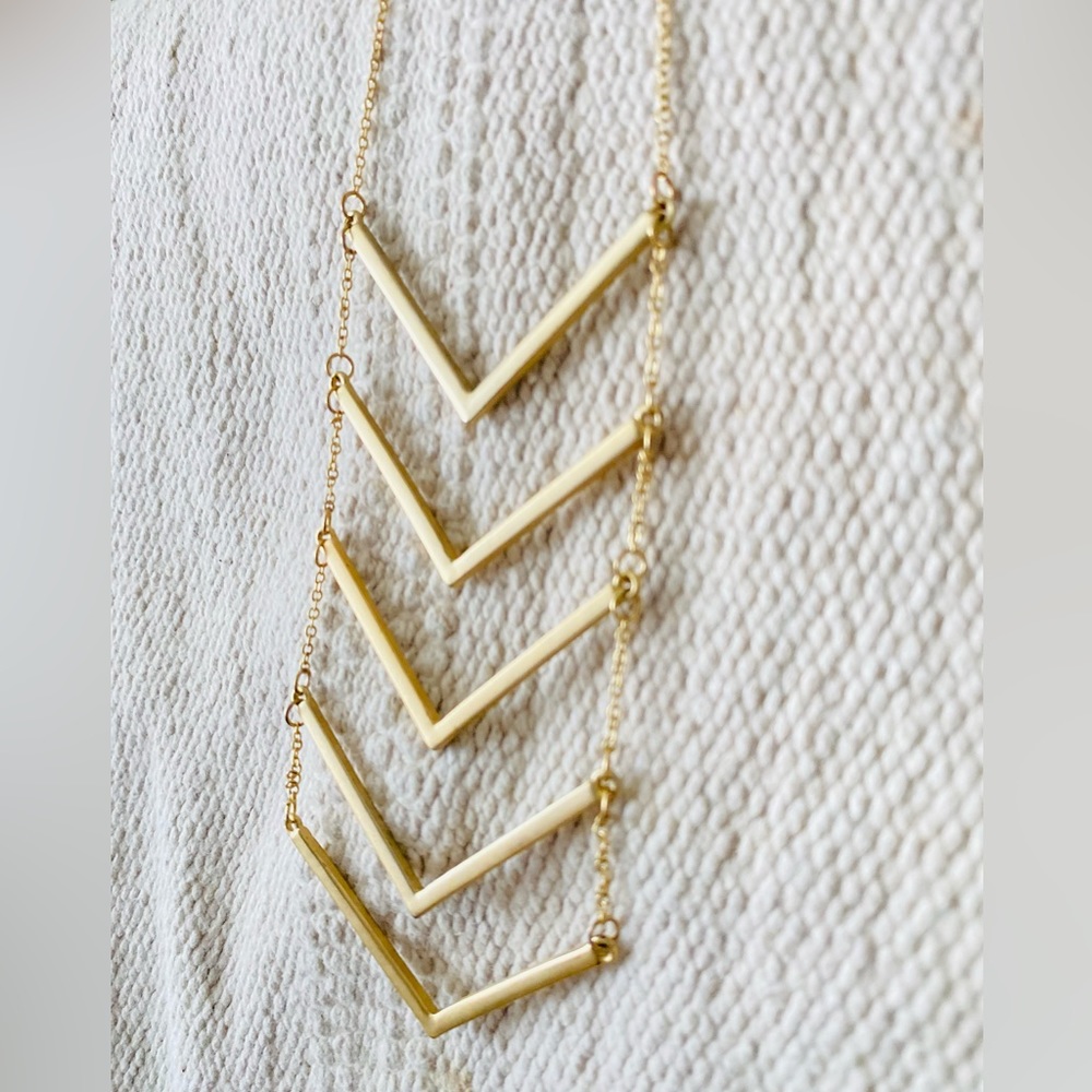 Long V Shaped Gold MultiLayered Necklace, Dainty V-Necklace